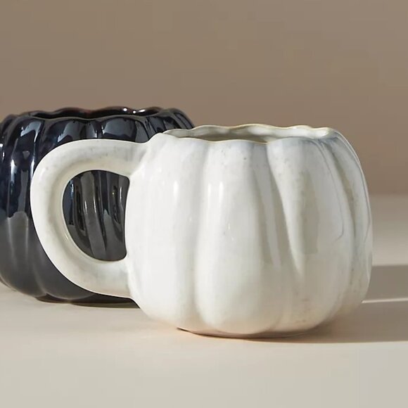 Anthropologie Pumpkin Shaped Mug NEW Ivory White Fall Autumnal Cottagecore - Picture 1 of 2